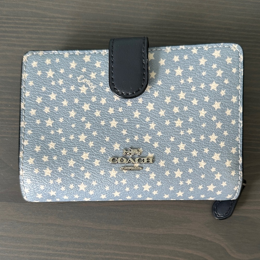 Coach Light Blue Star Pattern Wallet